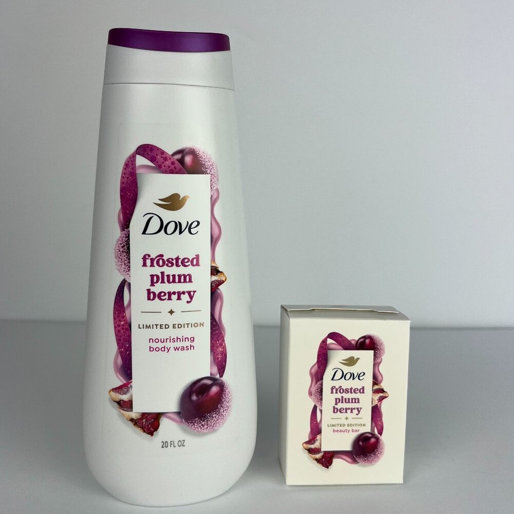 Dove Frosted Plum Berry 20oz Body Wash & 5oz Bar Soap Holiday Treats Limited Ed.